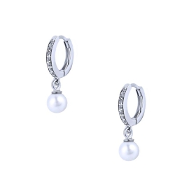 "Dangle Pearl" gold hoop earrings